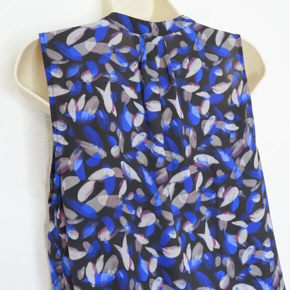 Noir Womens Medium Blue Watercolor Brush Stroke Sleevless Blouse Shirt Buttons - Picture 5 of 9